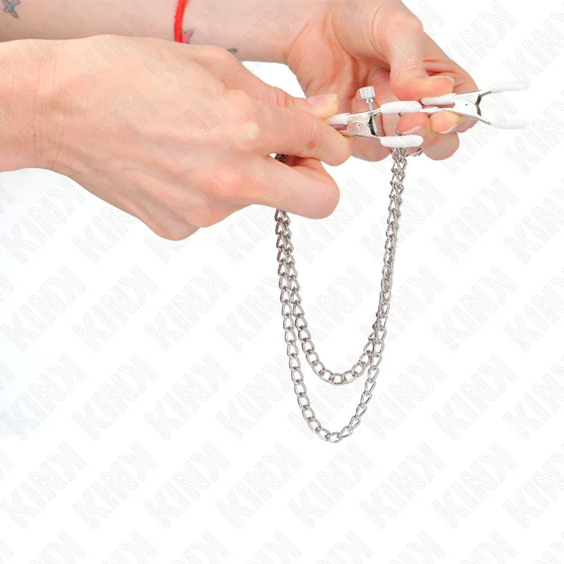 KINK - PINZAS PARA PEZONES CON DOBLE CADENA FINA PLATEADO 20/23 CM - Nuvica