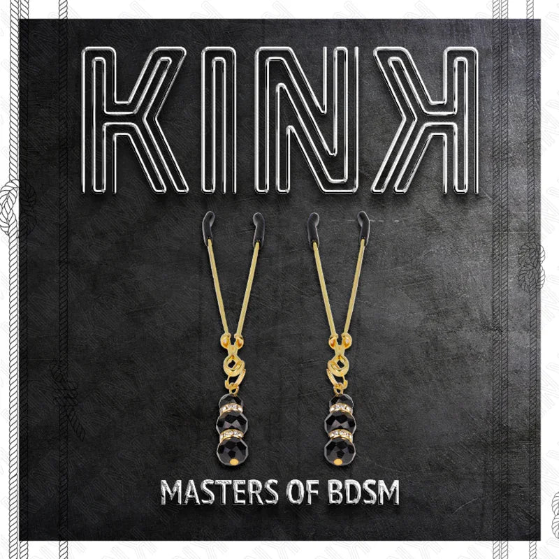 KINK - PINZAS PARA PEZONES DORADA FINA CON TRIPLE BOLA DE VIDRIO NEGRO 7 CM - Nuvica