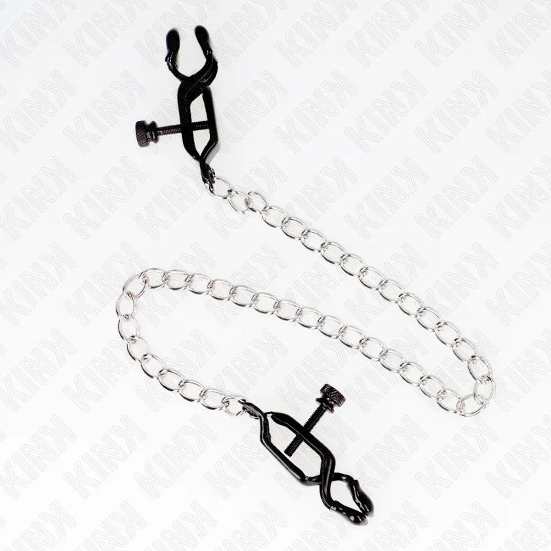 KINK - PINZAS PARA PEZONES PLANAS NEGRO CON CADENA PLATEADO 30 CM - Nuvica