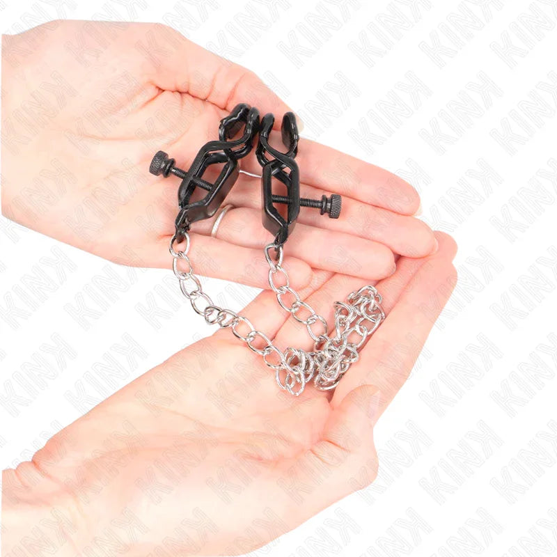 KINK - PINZAS PARA PEZONES PLANAS NEGRO CON CADENA PLATEADO 30 CM - Nuvica