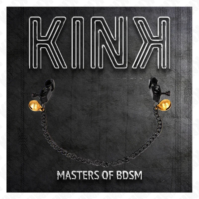 KINK - PINZAS PARA PEZONES PLANAS NEGRO CON CASCABEL Y CADENA PLATEADO 30 CM - Nuvica