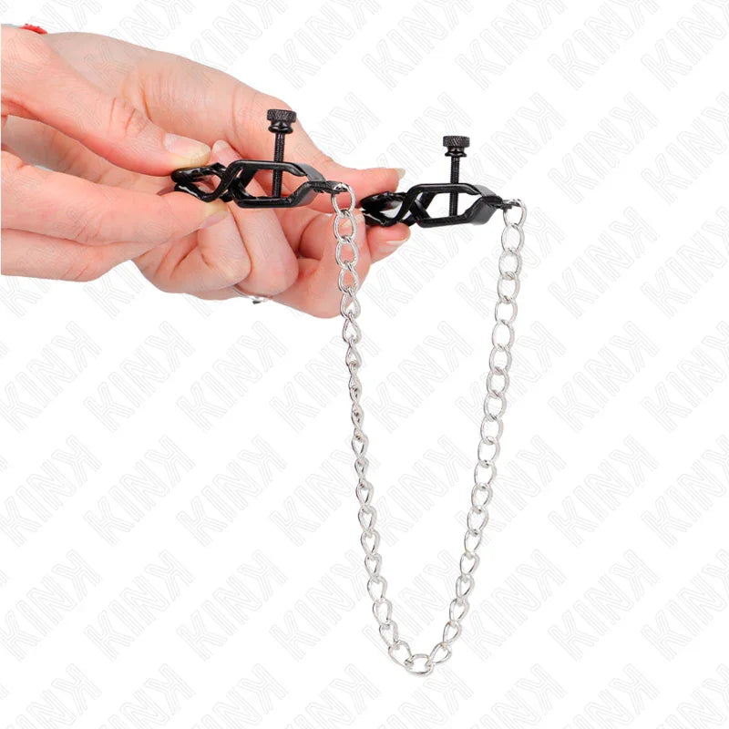 KINK - PINZAS PARA PEZONES PLANAS NEGRO CON CADENA PLATEADO 30 CM - Nuvica