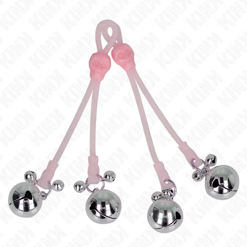 KINK - PINZAS PARA PEZONES LUMINOSAS FORMA CALABERA CON CASCABEL SONORO AJUSTABLE ROSA / PLATEADO - Nuvica