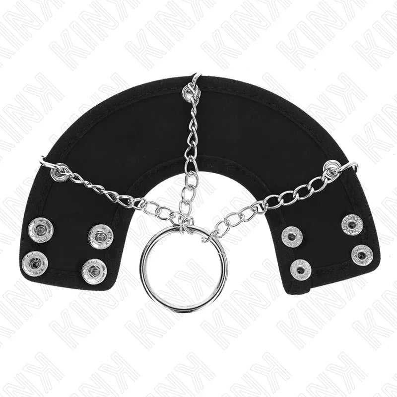 KINK - ANILLO PENE 4 CM CADENA 7 CM METAL CON CINTURÓN POLIPIEL - Nuvica