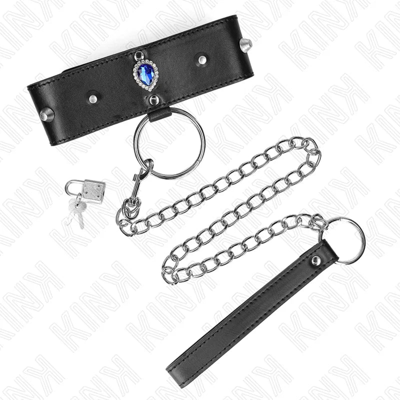 KINK - COLLAR CON CORREA 65 CM CON DIAMANTES AZULES AJUSTABLE 36-43 CM X 5 CM - Nuvica