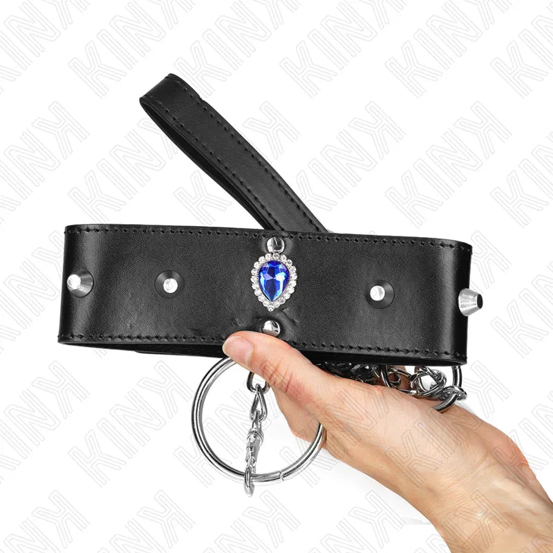 KINK - COLLAR CON CORREA 65 CM CON DIAMANTES AZULES AJUSTABLE 36-43 CM X 5 CM - Nuvica