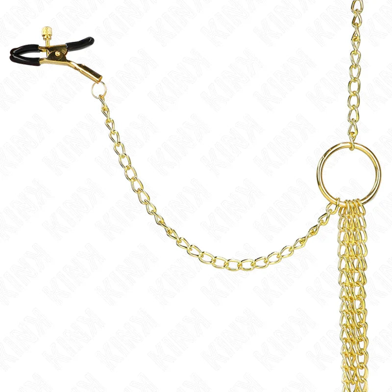 KINK - PINZAS PARA PEZONES Y CLÍTORIS 4 ENGANCHES AJUSTABLE DORADO - Nuvica