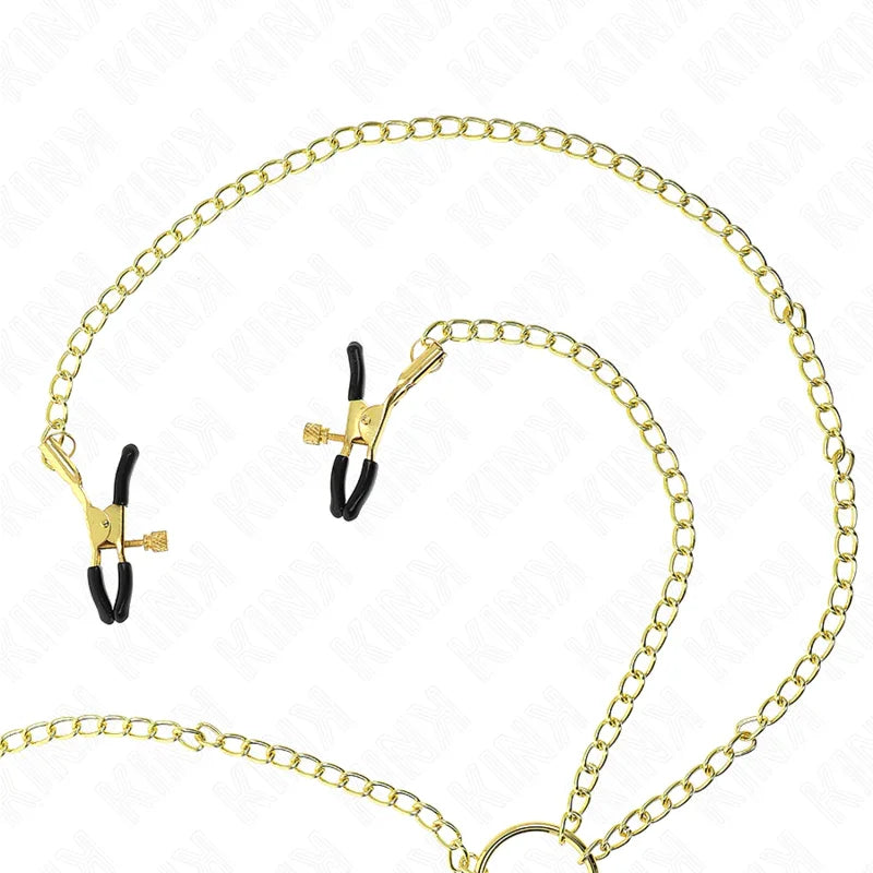 KINK - PINZAS PARA PEZONES Y CLÍTORIS 4 ENGANCHES AJUSTABLE DORADO - Nuvica