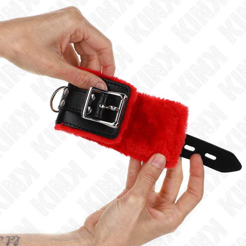 KINK - MUÑEQUERAS FORRADAS CON AGUJEROS CUADRADOS ROJO Y CORREA NEGRO AJUSTABLE 17-29 CM X 6 CM - Nuvica
