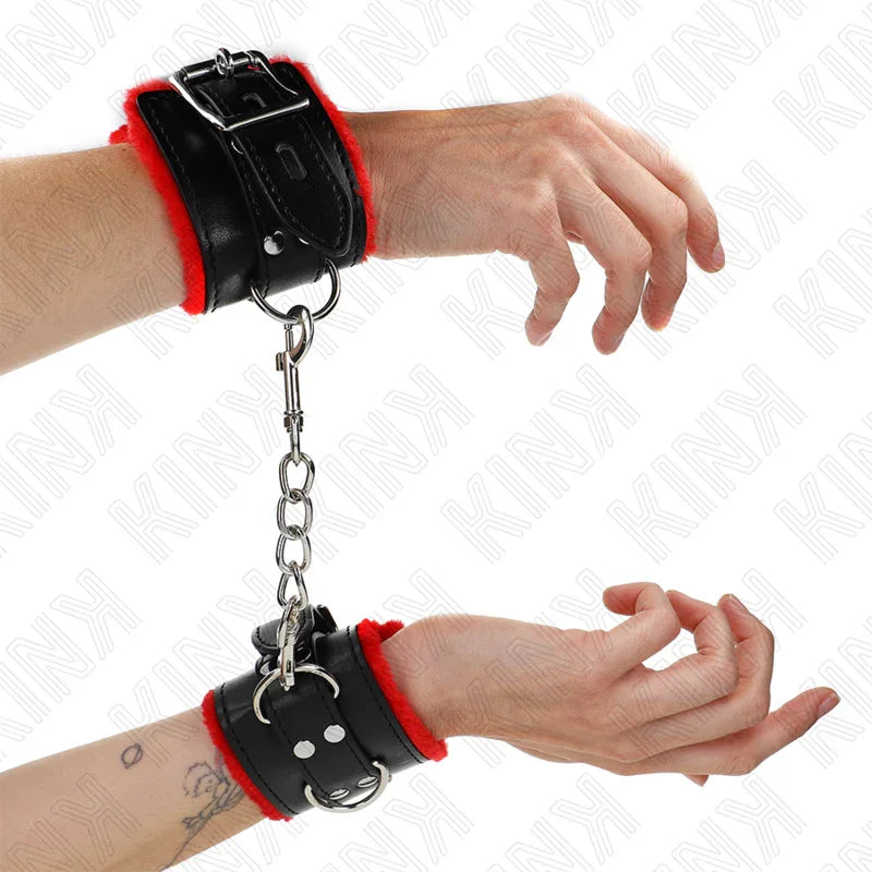 KINK - MUÑEQUERAS FORRADAS CON AGUJEROS CUADRADOS ROJO Y CORREA NEGRO AJUSTABLE 17-29 CM X 6 CM - Nuvica