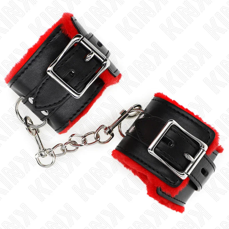 KINK - MUÑEQUERAS FORRADAS CON AGUJEROS CUADRADOS ROJO Y CORREA NEGRO AJUSTABLE 17-29 CM X 6 CM - Nuvica