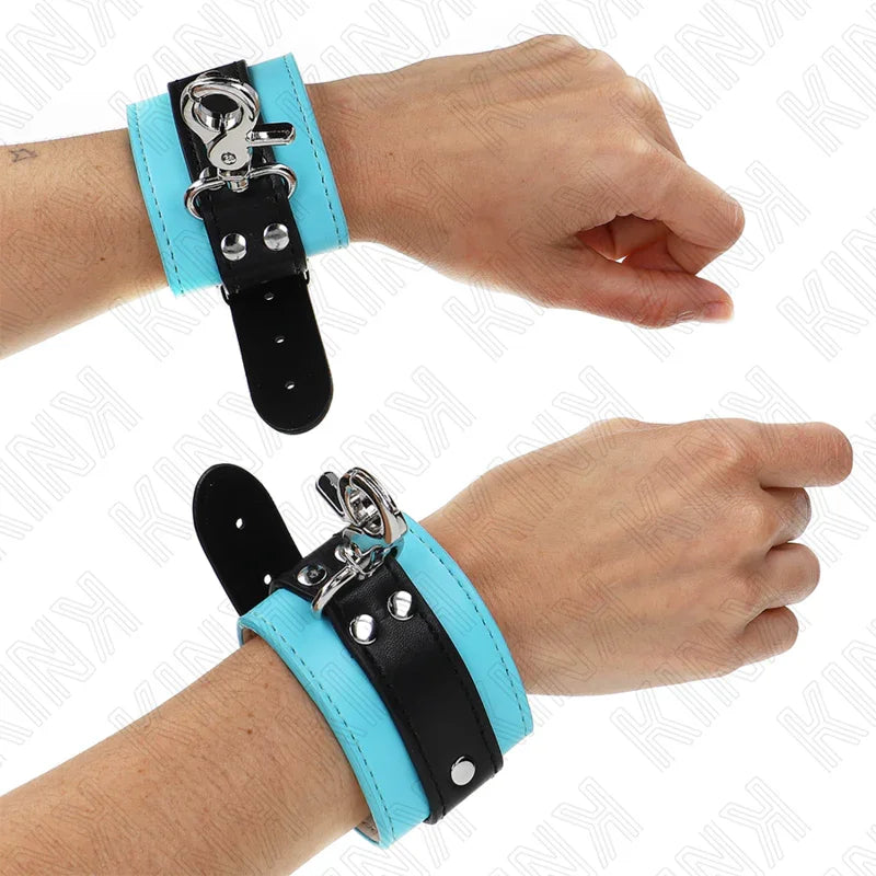 KINK - MUÑEQUERAS CON CIERRE PREMIUM NEGRO / AZUL AJUSTABLE 21-28 CM X 5.5 CM - Nuvica