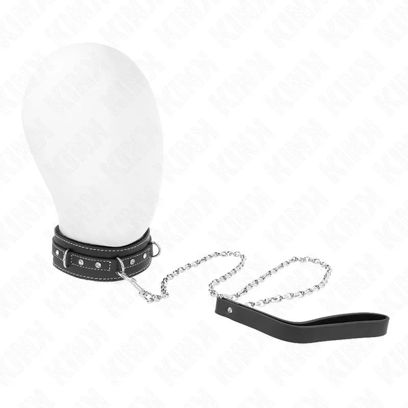 KINK - COLLAR CON CORREA 105 CM DE PIEL DE PVC REMACHE DE DIAMANTES DE IMITACIÓN 41.5 X 4 CM - Nuvica