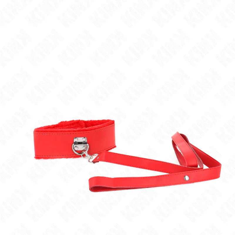 KINK - COLLAR CON CORREA 116 CM CON TACHUELAS PLATEADAS MODELO 4 ROJO AJUSTABLE 40-48 CM X 6 CM - Nuvica