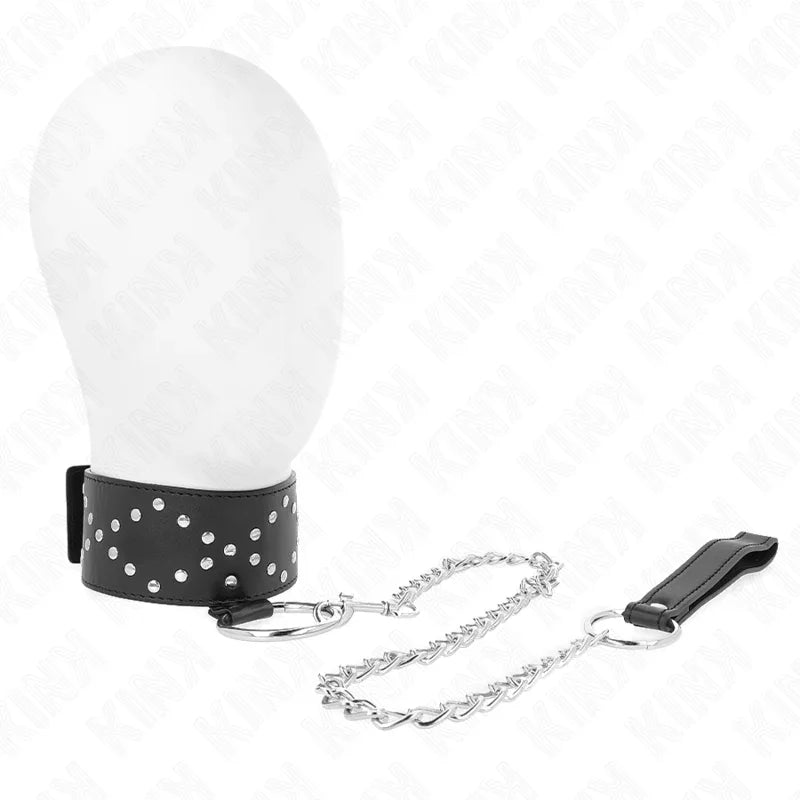 KINK - COLLAR CON CORREA 65 CM CON TACHUELAS PLATEADAS MODELO 3 AJUSTABLE 36-43 CM X 5 CM - Nuvica