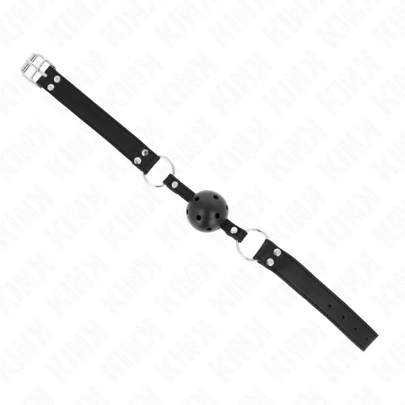 KINK - MORDAZA DE BOLA 4 CM TRANSPIRABLE CON DOBLE REMACHE MODELO 1 NEGRO 62 x 2.5 CM AJUSTABLE 42-58 CM - Nuvica