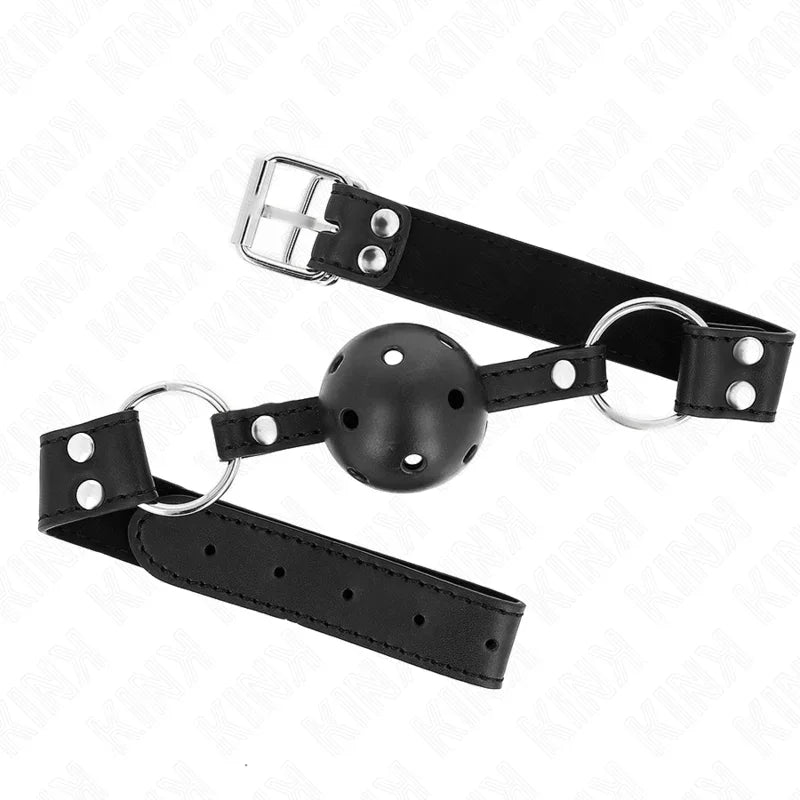 KINK - MORDAZA DE BOLA 4 CM TRANSPIRABLE CON DOBLE REMACHE MODELO 1 NEGRO 62 x 2.5 CM AJUSTABLE 42-58 CM - Nuvica