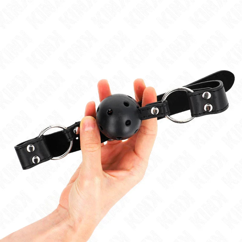 KINK - MORDAZA DE BOLA 4 CM TRANSPIRABLE CON DOBLE REMACHE MODELO 1 NEGRO 62 x 2.5 CM AJUSTABLE 42-58 CM - Nuvica