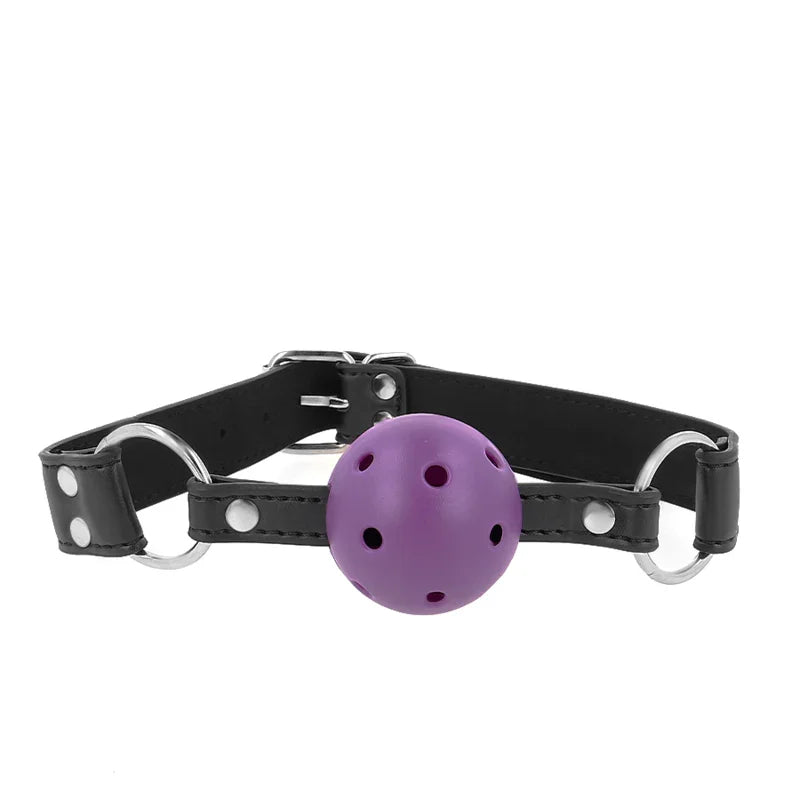 KINK - MORDAZA DE BOLA 4 CM TRANSPIRABLE CON DOBLE REMACHE MORADO 62 x 2.5 CM AJUSTABLE 42-58 CM - Nuvica