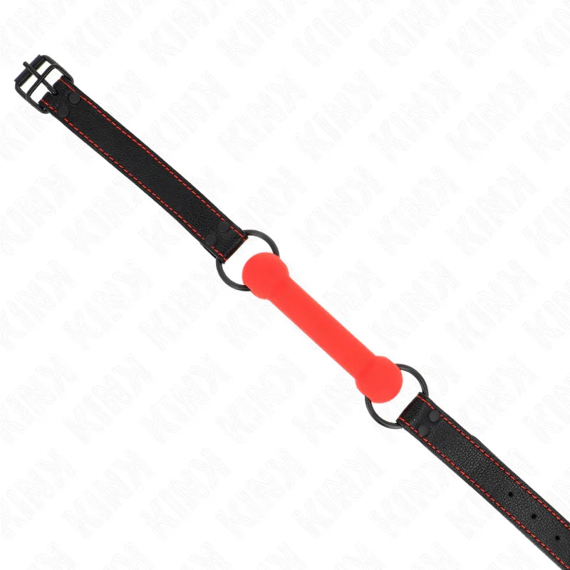 KINK - MORDAZA FORMA DE HUESO CON CORREA POLIPIEL ROJO AJUSTABLE 41-57 CM - Nuvica