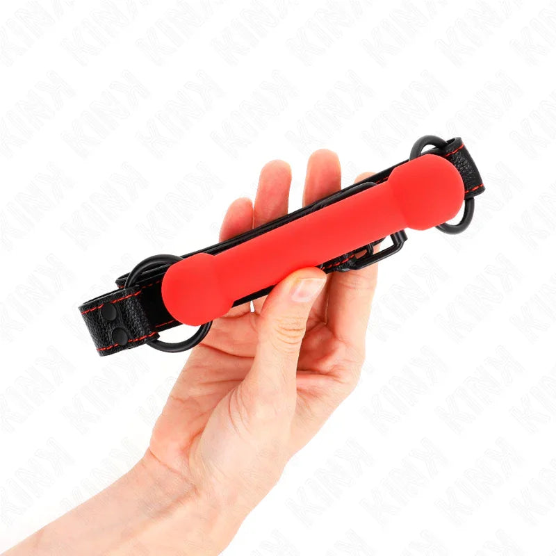 KINK - MORDAZA FORMA DE HUESO CON CORREA POLIPIEL ROJO AJUSTABLE 41-57 CM - Nuvica