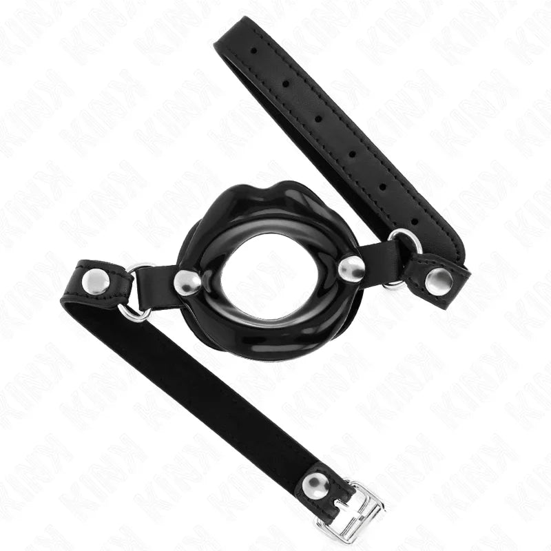 KINK - MORDAZA LABIAL 8 CM CON CORREA DE POLIPIEL NEGRO 63 x 2 CM AJUSTABLE 39-58 CM - Nuvica