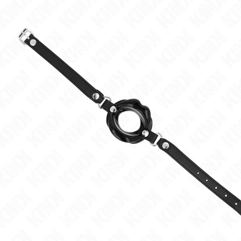 KINK - MORDAZA LABIAL 8 CM CON CORREA DE POLIPIEL NEGRO 63 x 2 CM AJUSTABLE 39-58 CM - Nuvica