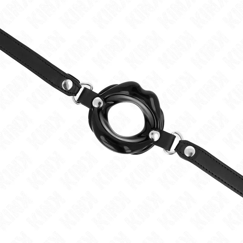 KINK - MORDAZA LABIAL 8 CM CON CORREA DE POLIPIEL NEGRO 63 x 2 CM AJUSTABLE 39-58 CM - Nuvica