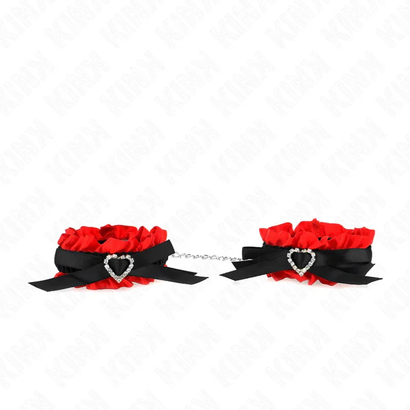 KINK - MUÑEQUERAS ELÁSTICAS DE ENCAJE CON DETALLE CORAZÓN ROJO AJUSTABLE 22-35 CM - Nuvica
