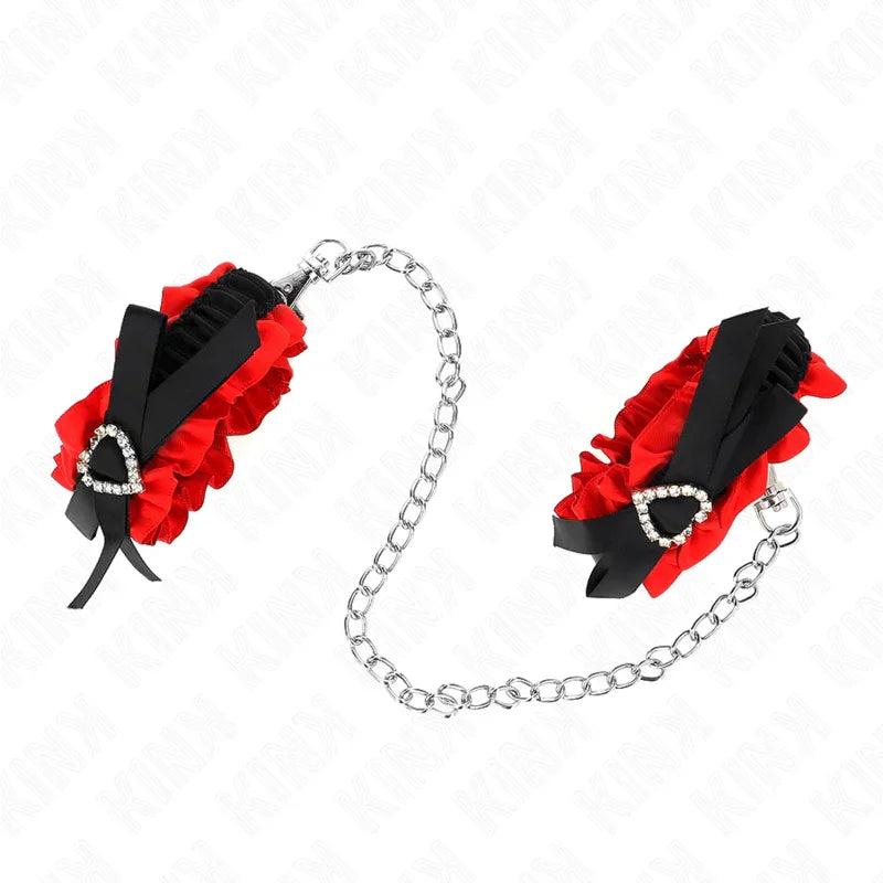 KINK - MUÑEQUERAS ELÁSTICAS DE ENCAJE CON DETALLE CORAZÓN ROJO AJUSTABLE 22-35 CM - Nuvica