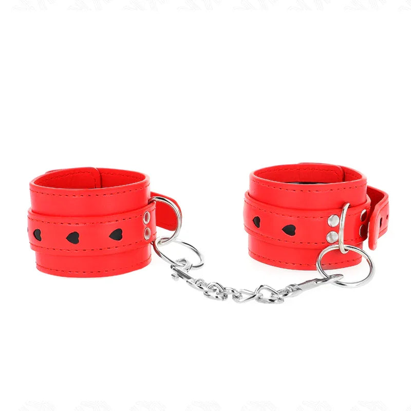 KINK - MUÑEQUERAS ROJO CON INCRUSTACIÓN DE CORAZÓN NEGRO AJUSTABLE 21-28 CM X 5.5 CM - Nuvica