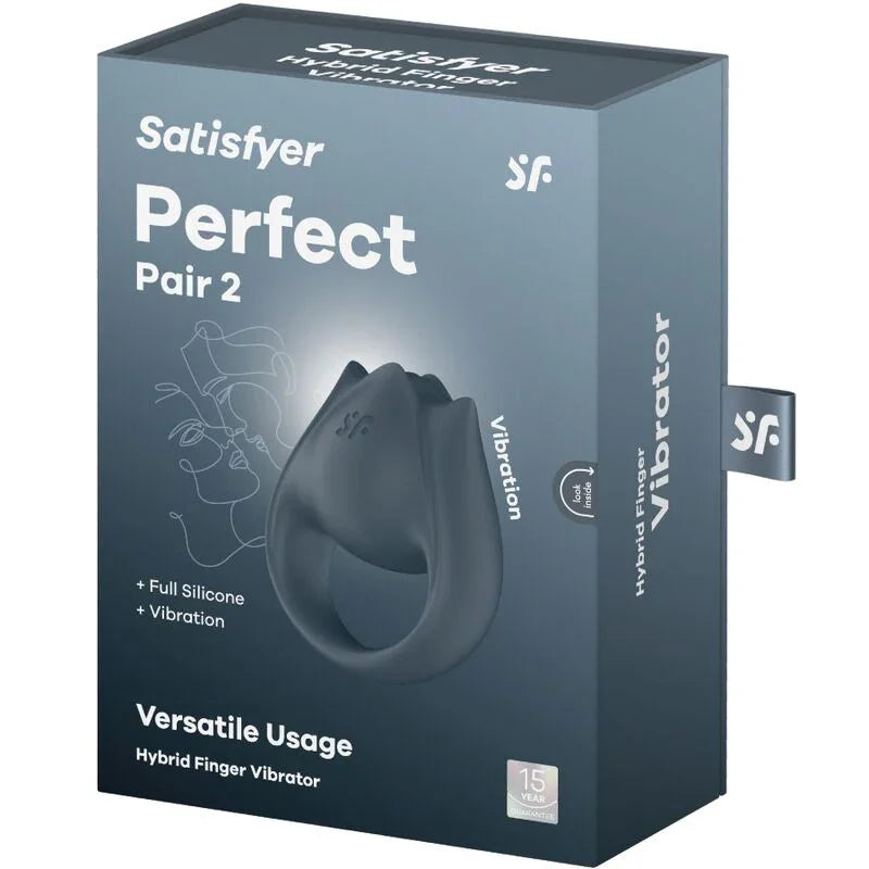 SATISFYER - PERFECT PAIR 2 MULTIVIBRADOR 2 EN 1 ANILLO PARA PENE & ESTIMULADOR DE DEDO GRIS - Nuvica