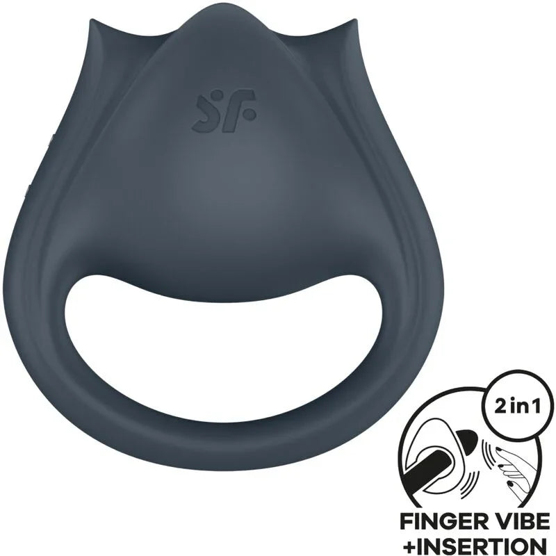 SATISFYER - PERFECT PAIR 2 MULTIVIBRADOR 2 EN 1 ANILLO PARA PENE & ESTIMULADOR DE DEDO GRIS - Nuvica