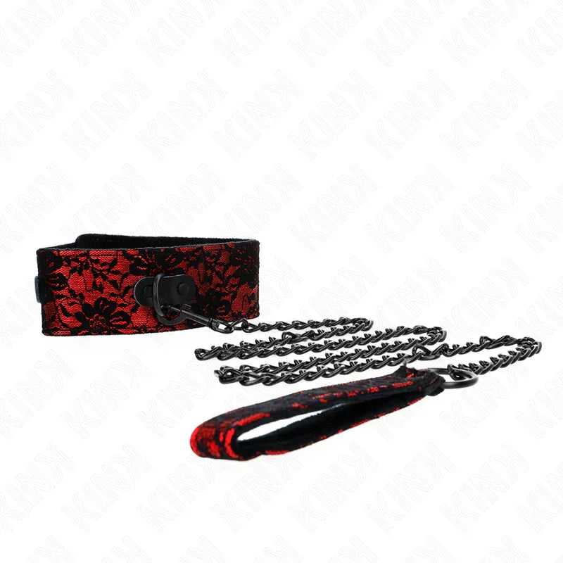 KINK - COLLAR CON CORREA 105 CM DE ENCAJE CON CINTURÓN DE CUERO REAL 44 X 5.5 CM - Nuvica