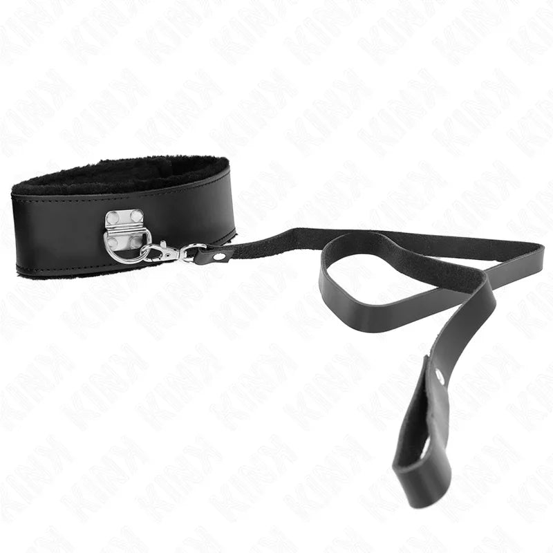 KINK - COLLAR CON CORREA 116 CM DE PIEL NEGRO AJUSTABLE 40-48 CM X 6 CM - Nuvica