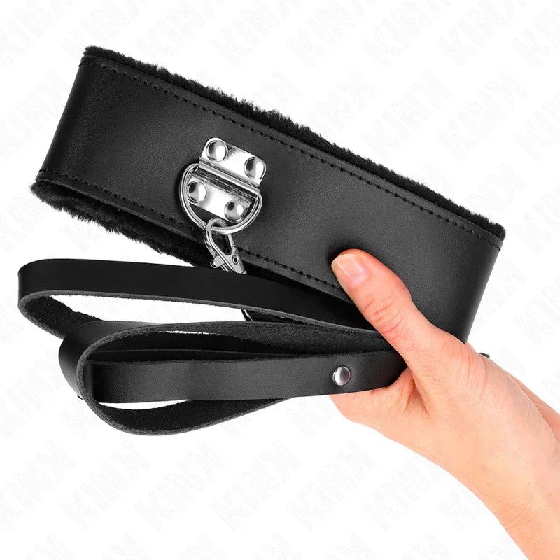 KINK - COLLAR CON CORREA 116 CM DE PIEL NEGRO AJUSTABLE 40-48 CM X 6 CM - Nuvica