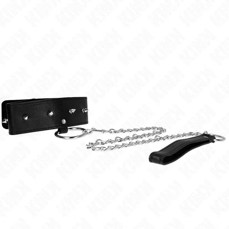 KINK - COLLAR CON CORREA 65 CM CON TACHUELAS PLATEADAS MODELO 2 AJUSTABLE 36-43 CM X 5 CM - Nuvica
