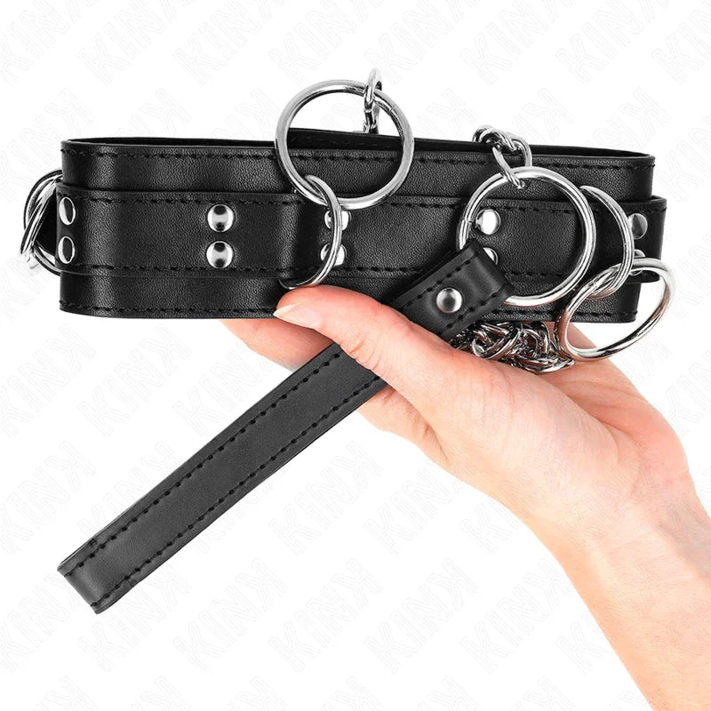 KINK - COLLAR CON CORREA 80 CM ESCLAVITUD 3 ANILLOS 53 X 5 CM - Nuvica