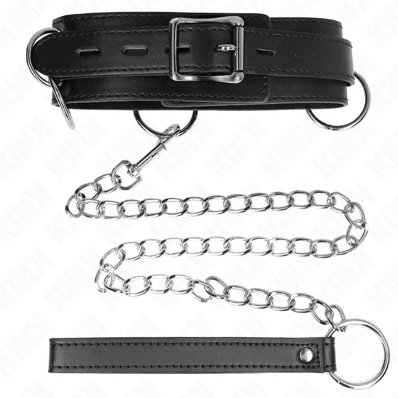 KINK - COLLAR CON CORREA 80 CM ESCLAVITUD 3 ANILLOS 53 X 5 CM - Nuvica