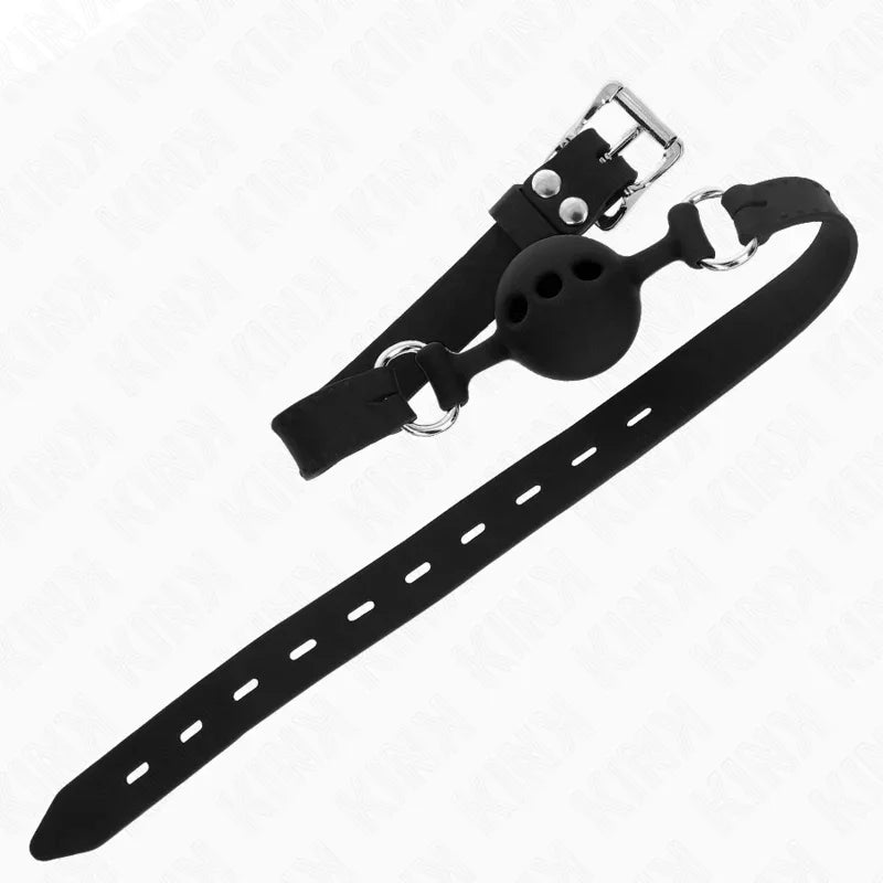 KINK - MORDAZA 55 x 2 CM DE BOLA 4 CM DE SILICONA COMPLETA TALLA S NEGRO AJUSTABLE 35-51 CM - Nuvica