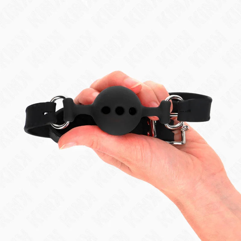 KINK - MORDAZA 55 x 2 CM DE BOLA 4 CM DE SILICONA COMPLETA TALLA S NEGRO AJUSTABLE 35-51 CM - Nuvica