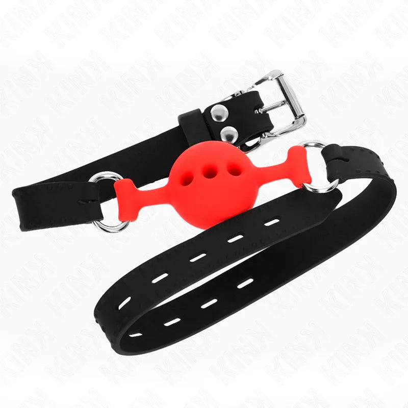 KINK - MORDAZA 55 x 2 CM DE BOLA 4 CM DE SILICONA COMPLETA TALLA S ROJO AJUSTABLE 35-51 CM - Nuvica