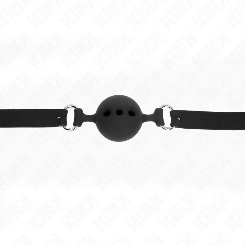KINK - MORDAZA 55 x 2 CM DE BOLA 5 CM DE SILICONA COMPLETA TALLA L NEGRO AJUSTABLE 35-51 CM - Nuvica