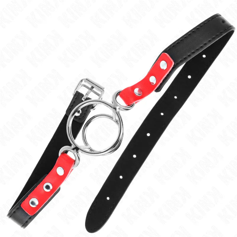 KINK - MORDAZA CON MÚLTIPLES JUNTAS TÓRICAS 4 / 4.8 CM ROJO AJUSTABLE 38 X 56 CM - Nuvica