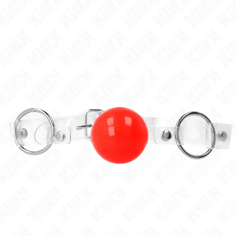 KINK - MORDAZA DE BOLA ROJA DE PVC TRANSPARENTE AJUSTABLE - Nuvica