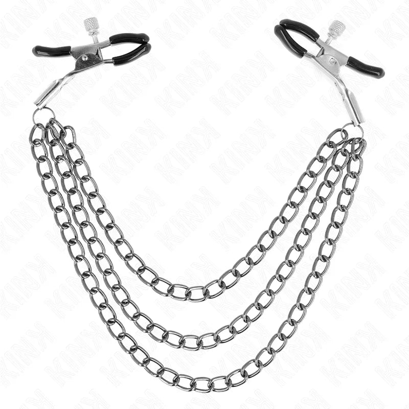 KINK - PINZAS PARA PEZONES CON TRIPLE CADENA NEGRO 20/23/28 CM - Nuvica