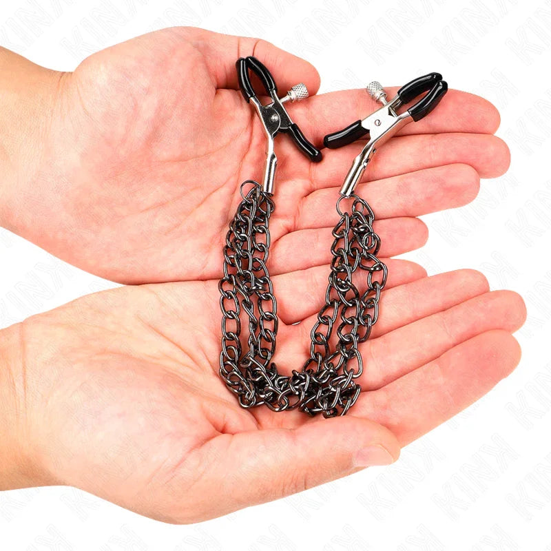 KINK - PINZAS PARA PEZONES CON TRIPLE CADENA NEGRO 20/23/28 CM - Nuvica