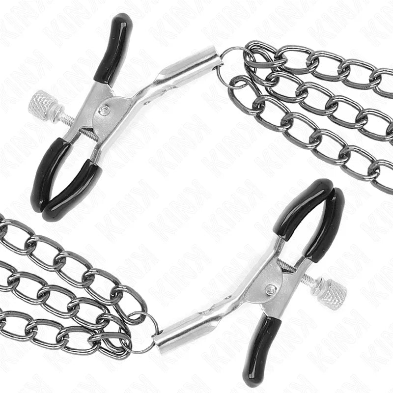 KINK - PINZAS PARA PEZONES CON TRIPLE CADENA NEGRO 20/23/28 CM - Nuvica