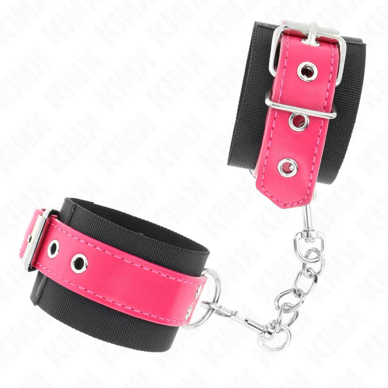 KINK - MUÑEQUERAS DE NYLON NEGRO CON CORREA POLIPIEL FUSCIA AJUSTABLE 19-29 CM X 5.1 CM - Nuvica