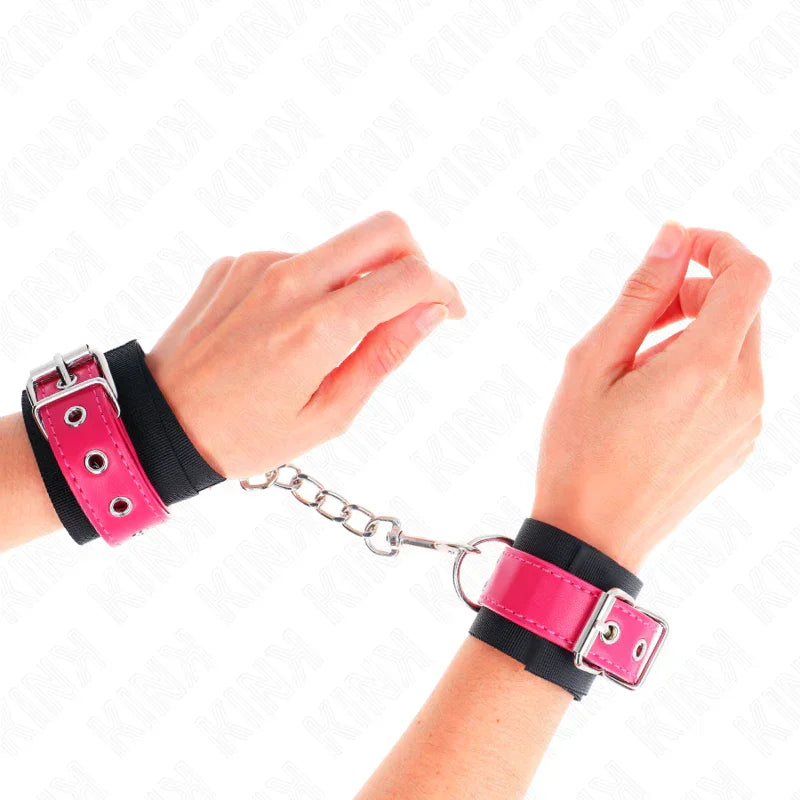 KINK - MUÑEQUERAS DE NYLON NEGRO CON CORREA POLIPIEL FUSCIA AJUSTABLE 19-29 CM X 5.1 CM - Nuvica